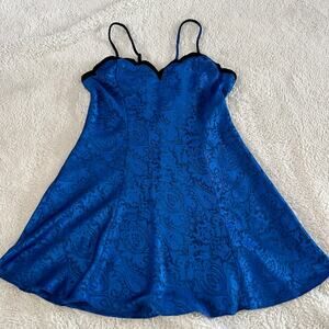 Victoria’s Secret VTG 2000's Y2K Slip Royal Blue Sz L Floral Emo Grunge Preppy